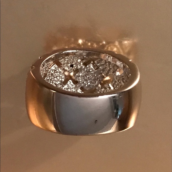 Silver CZ Diamond Pattern Wide Band Fashion Ring - Picture 2 of 5